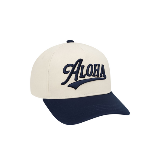 Billy Varsity Baseball Cap - Off White and Navy