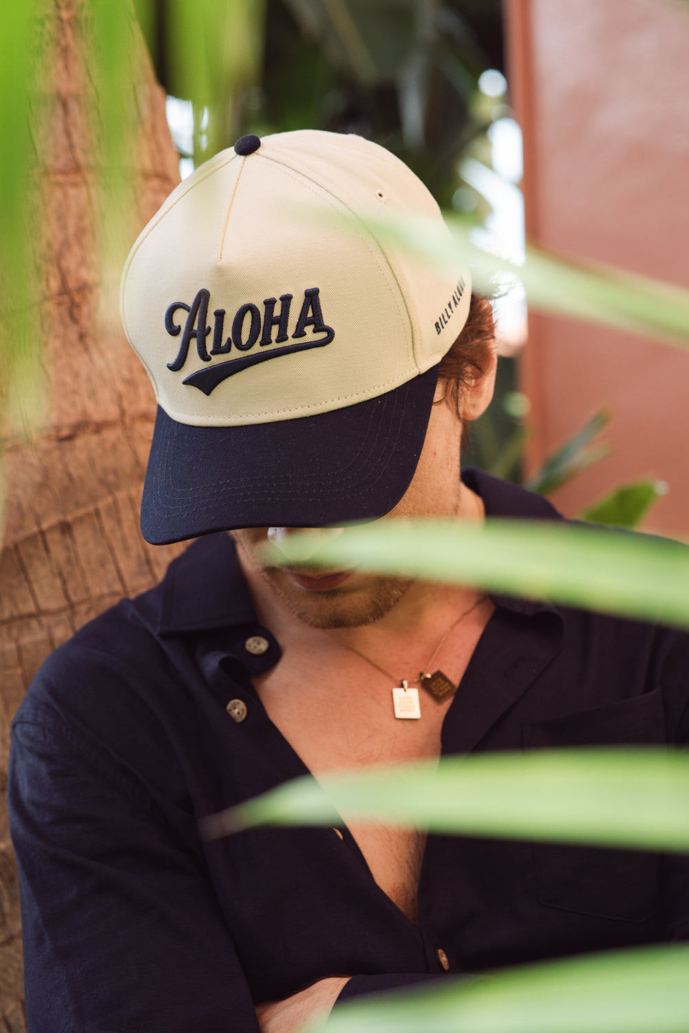 Billy Varsity Baseball Cap - Off White and Navy