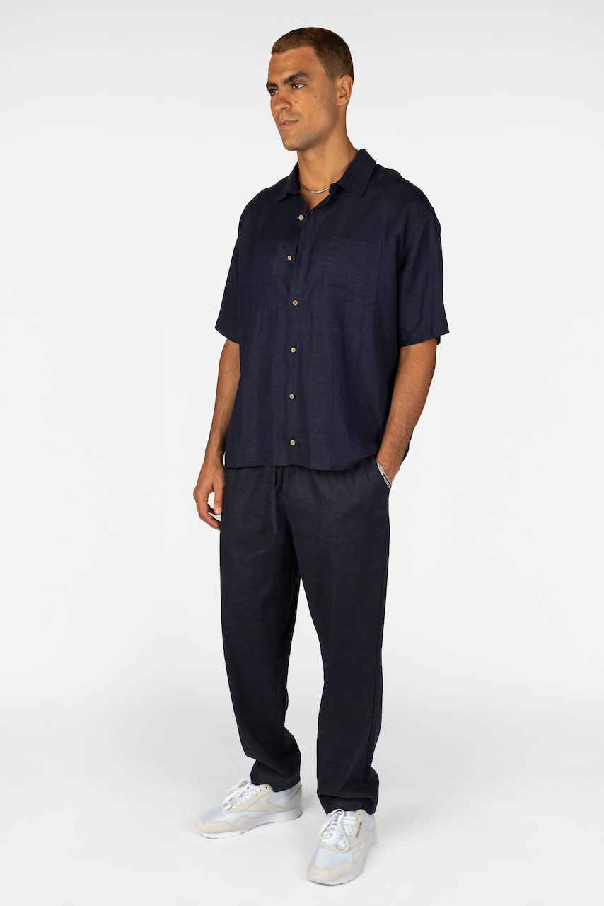 Linen Cafe Shirt - Night Sky