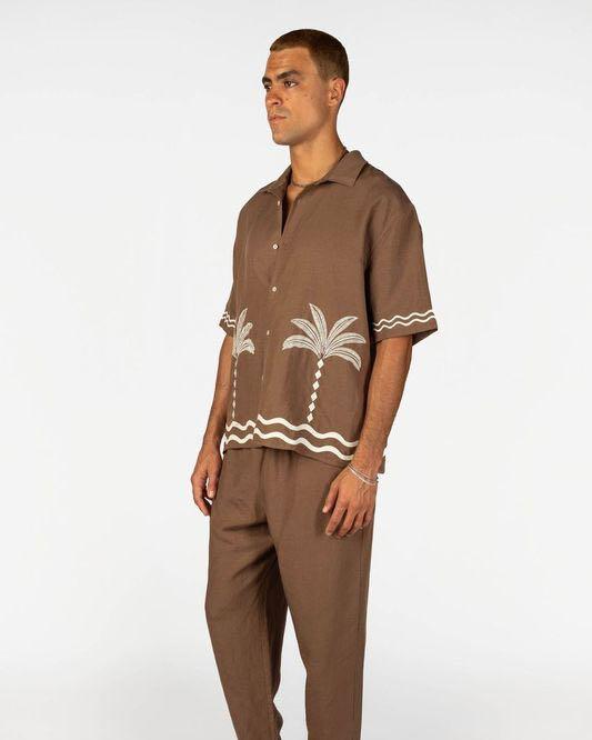 Cafe Palms Shirt - Brown/Off White