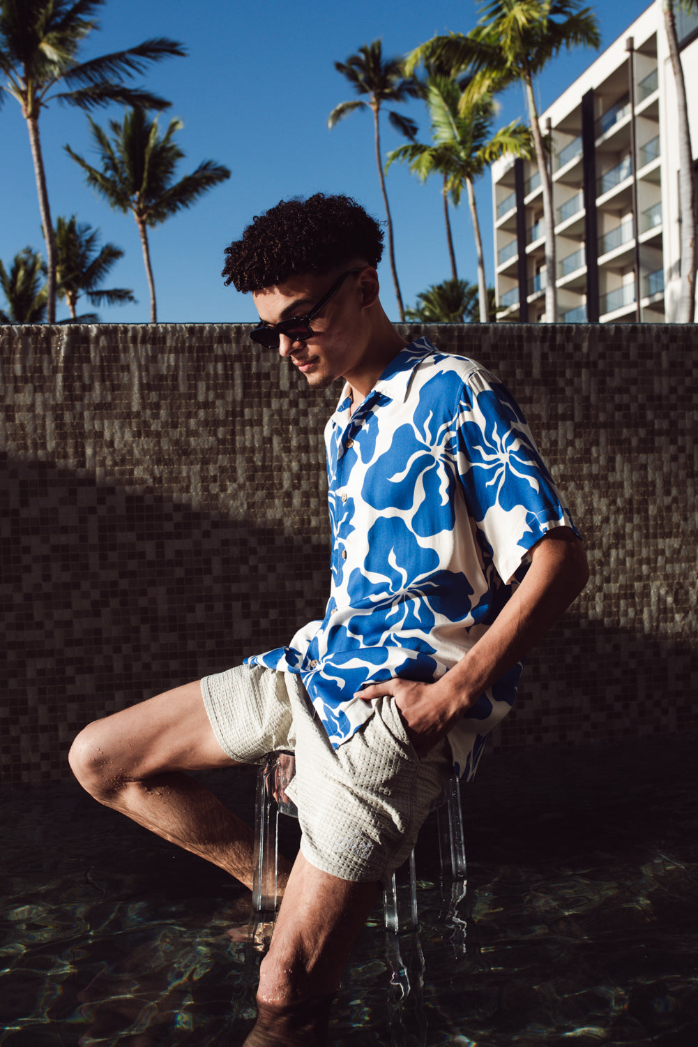 BILLY ALOHA HAZE SHIRT AND TAYLOR SWIM TRUNKS TEXTURED OFF WHITE