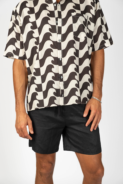 Mens Hawaii Resort Wear - Billy Aloha  Linen Lounge Shorts - Black 2