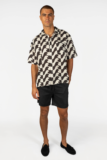 Mens Hawaii Resort Wear - Billy Aloha  Linen Lounge Shorts - Black 3