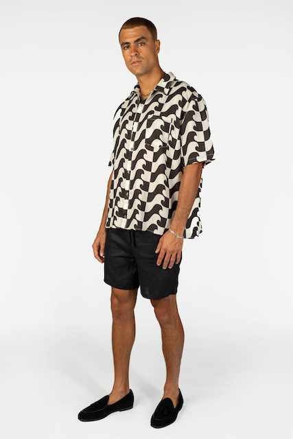 Mens Hawaii Resort Wear - Billy Aloha  Linen Lounge Shorts - Black 4
