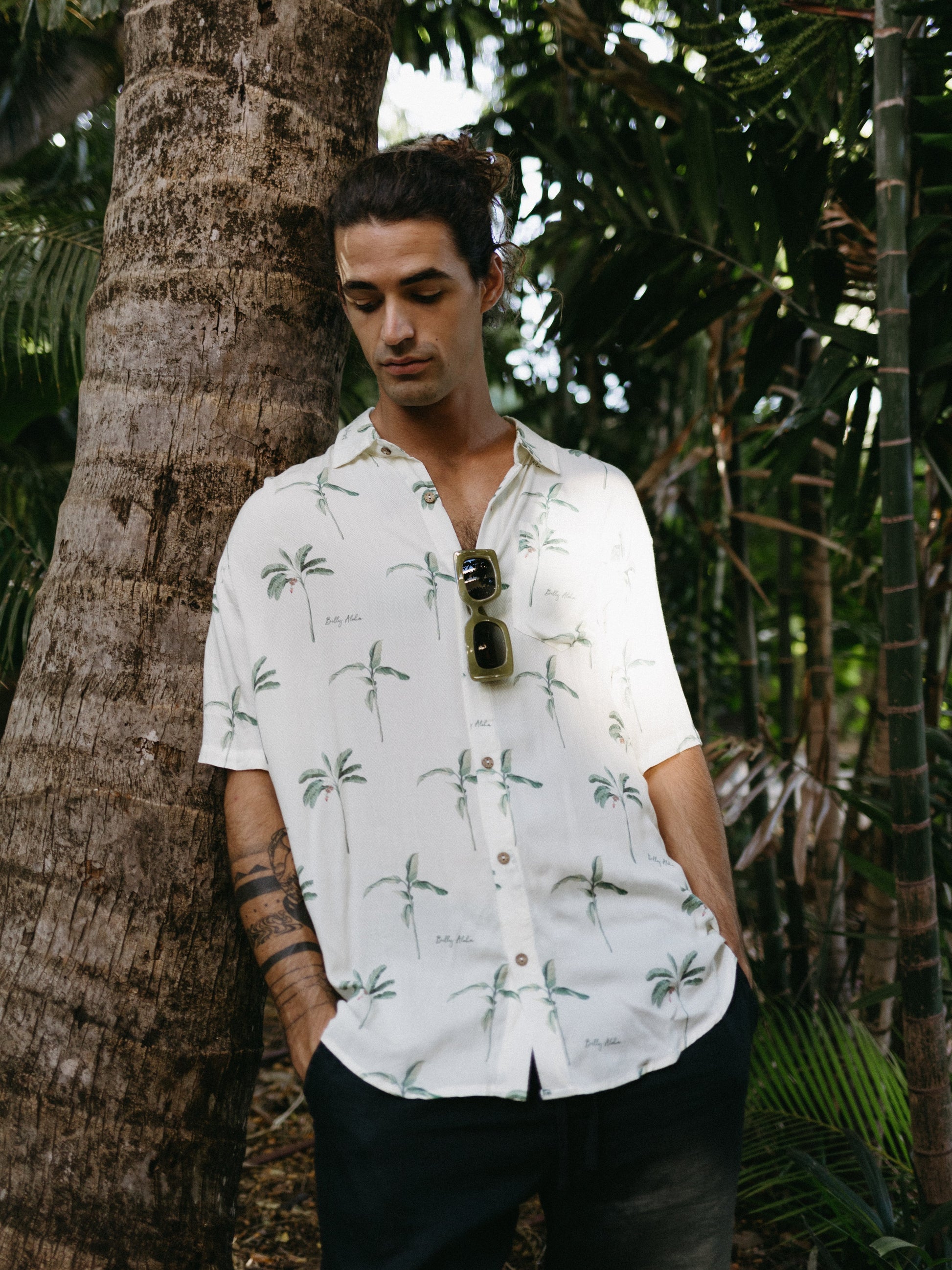 BILLY ALOHA Men's Hawaiian Shirt Modern Palms Shirt - Ivory 2
