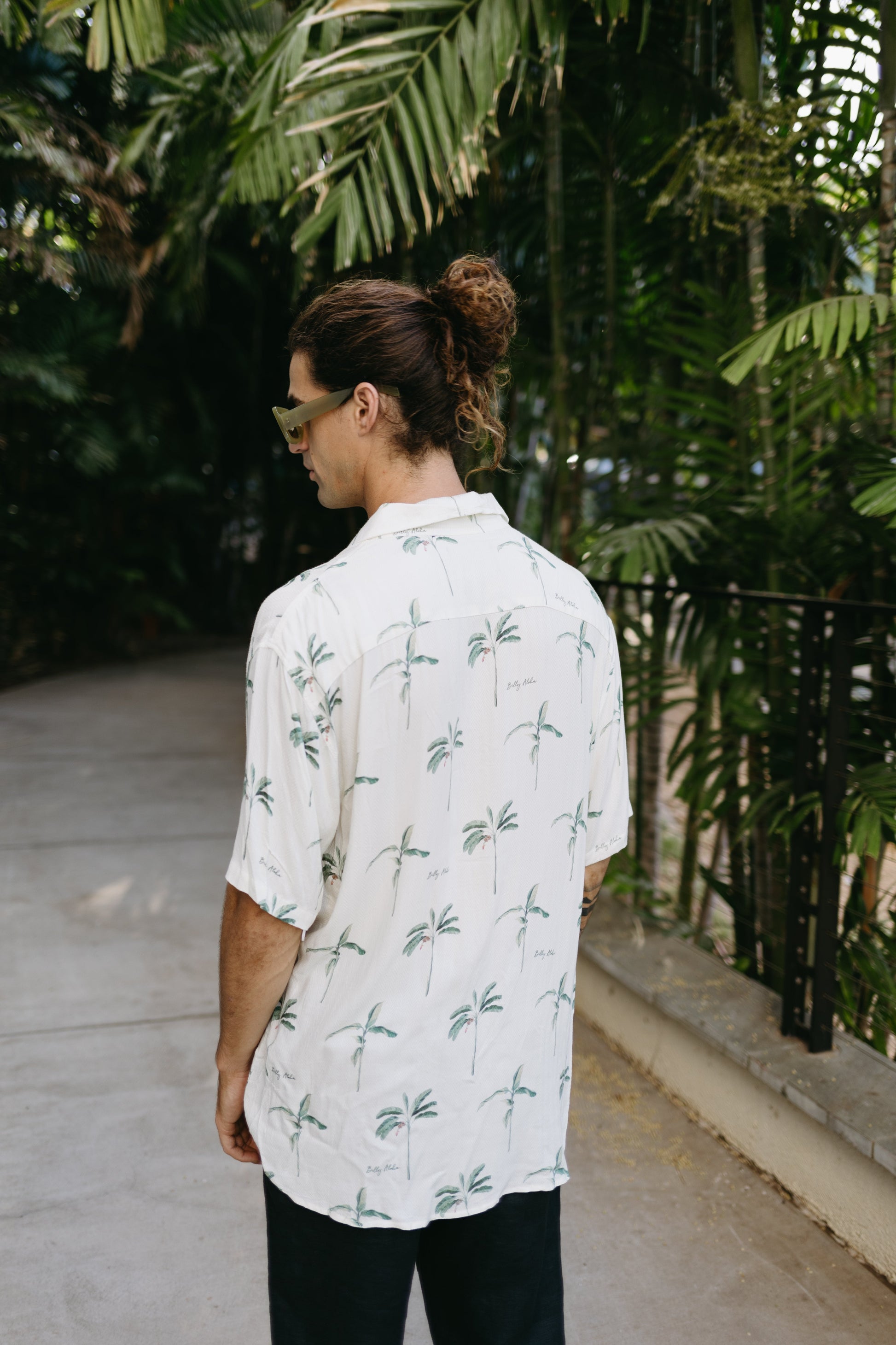 BILLY ALOHA Men's Hawaiian Shirt Modern Palms Shirt - Ivory 3