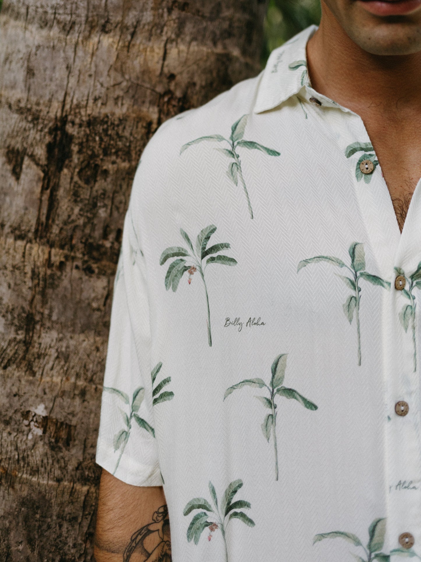BILLY ALOHA Men's Hawaiian Shirt Modern Palms Shirt - Ivory 4