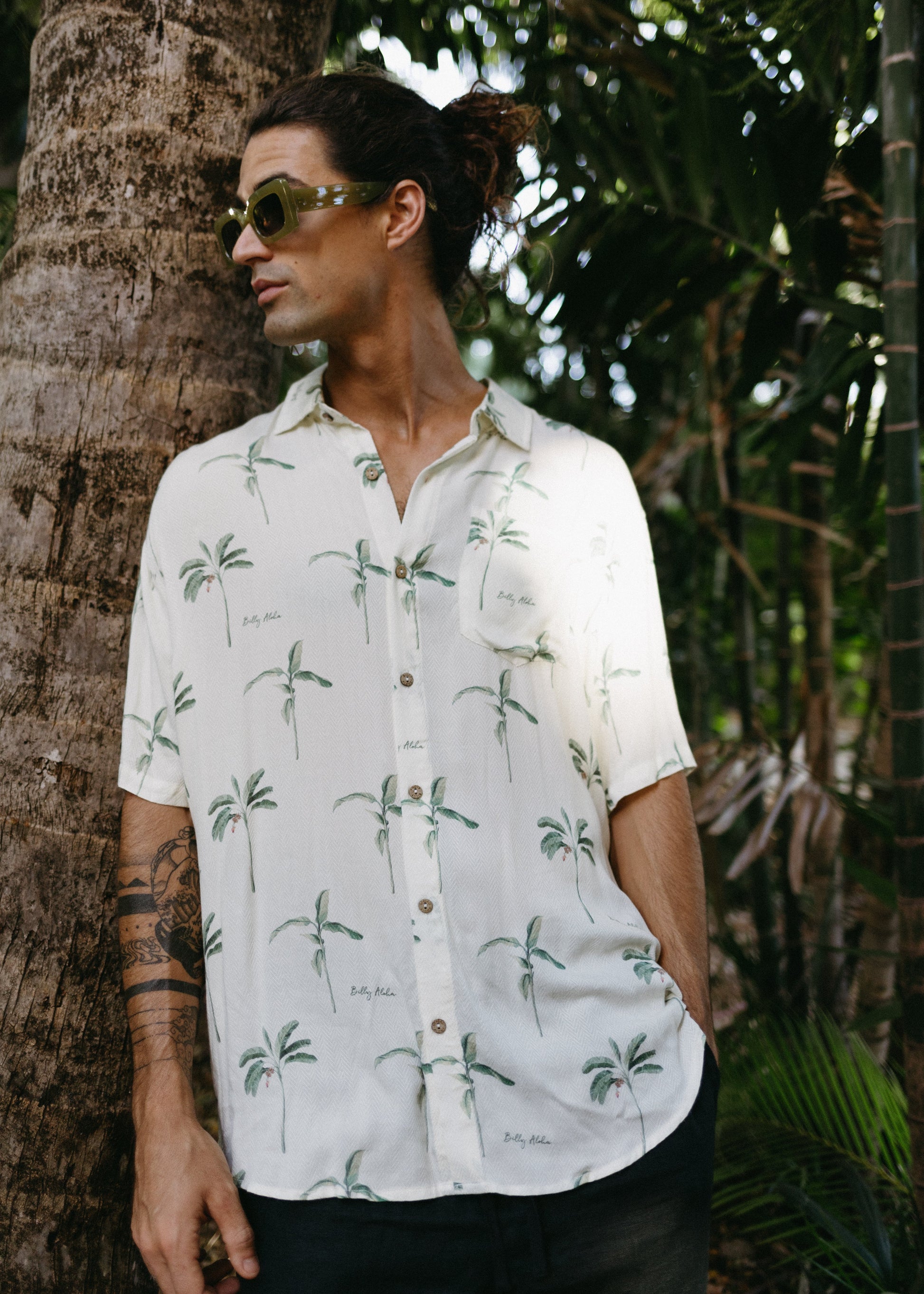 BILLY ALOHA Men's Hawaiian Shirt Modern Palms Shirt - Ivory 5