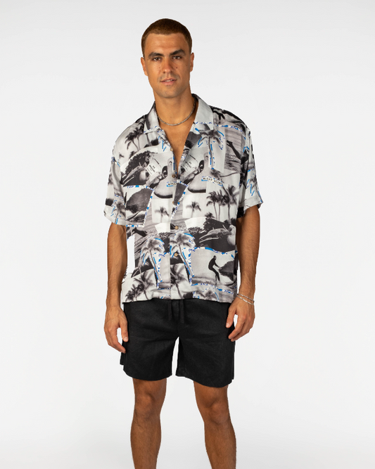Mens Hawaii Resort Wear - Billy Aloha Reckless Shirt - Grey and Blue