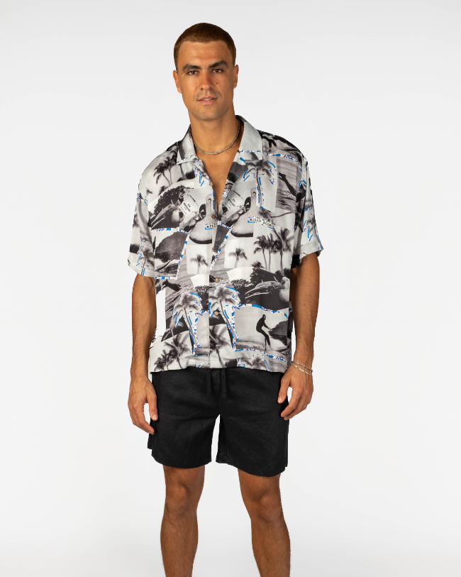 Mens Hawaii Resort Wear - Billy Aloha Reckless Shirt - Grey and Blue