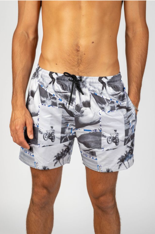 Mens Hawaii Resort Wear - Billy Aloha Reckless Trunk - Grey and Blue
