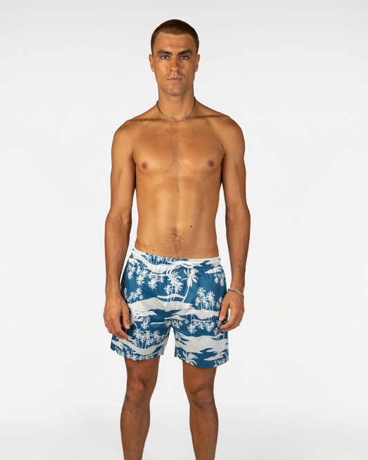 Mens Hawaii Resort Wear - Billy Aloha Reflections Trunk - Navy