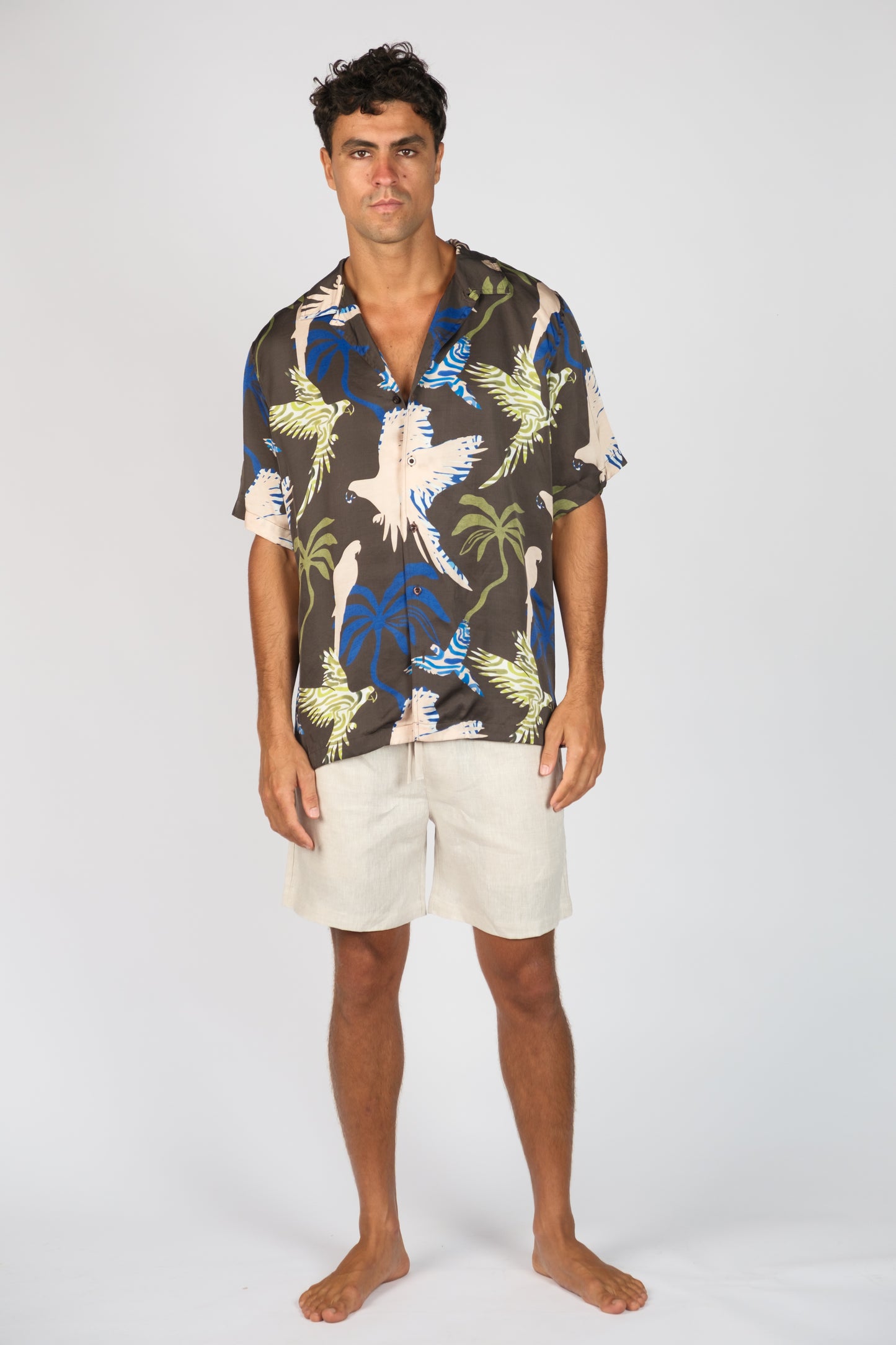BILLY ALOHA HAVOC SHIRT. BLUE, CREAM, BROWN, GREEN MENS BUTTON UP SHIRT.