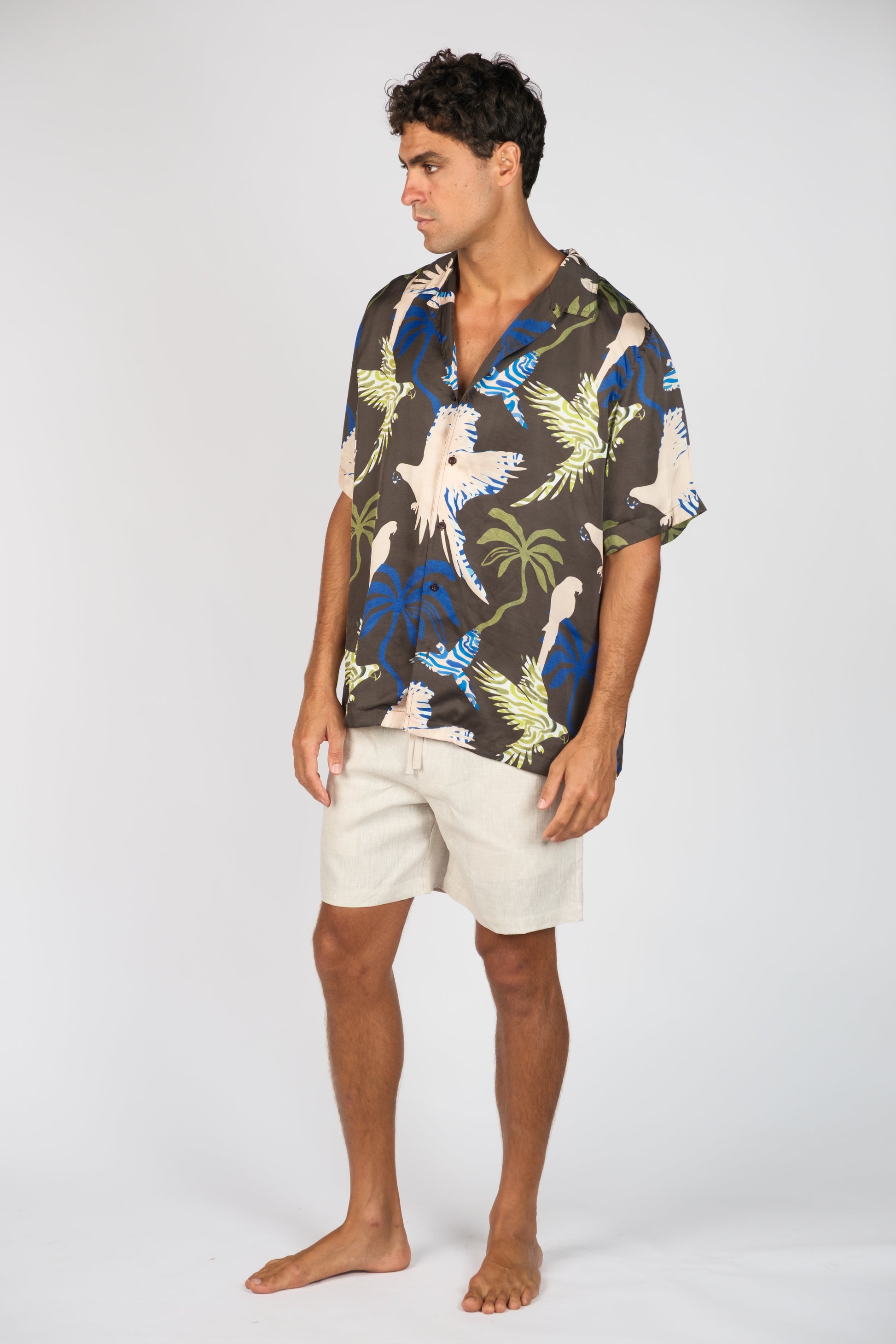 BILLY ALOHA HAVOC SHIRT. BLUE, CREAM, BROWN, GREEN MENS BUTTON UP SHIRT.