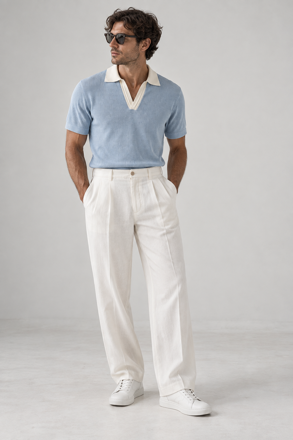Pleated Linen Trouser - White