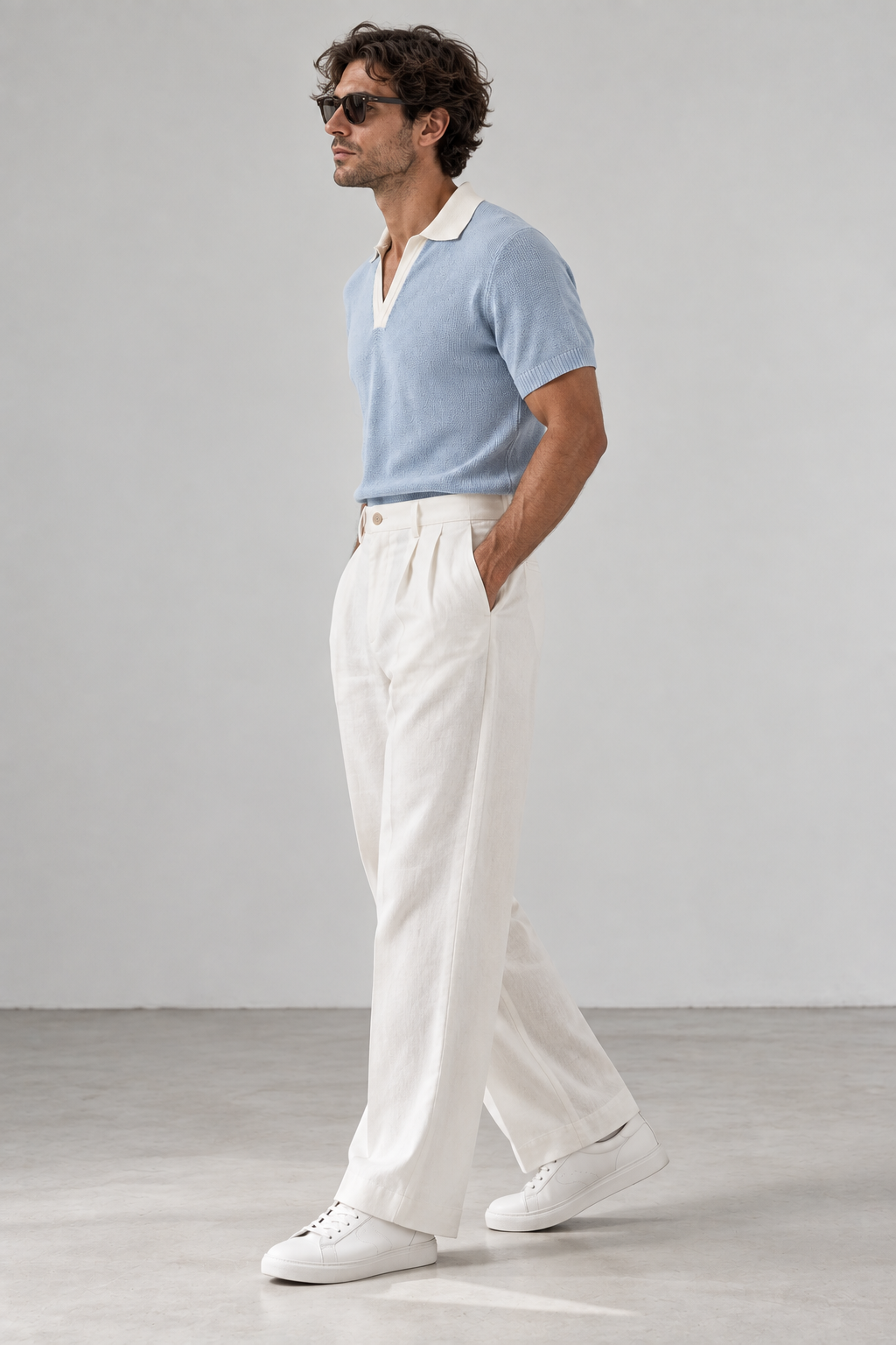 Pleated Linen Trouser - White