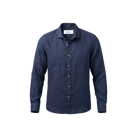 ROAMER STRETCH LINEN SHIRT NAVY GHOST MANNEQUIN PHOTO