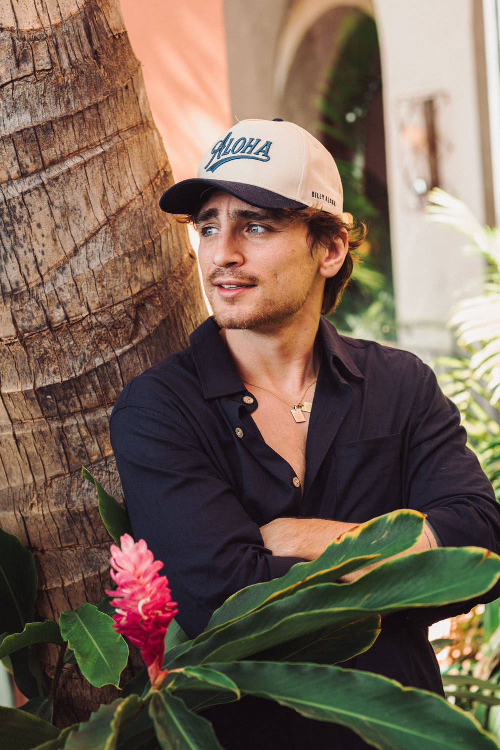 Billy Varsity Baseball Cap - Off White and Navy