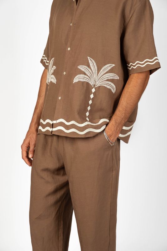 Cafe Palms Shirt - Brown/Off White