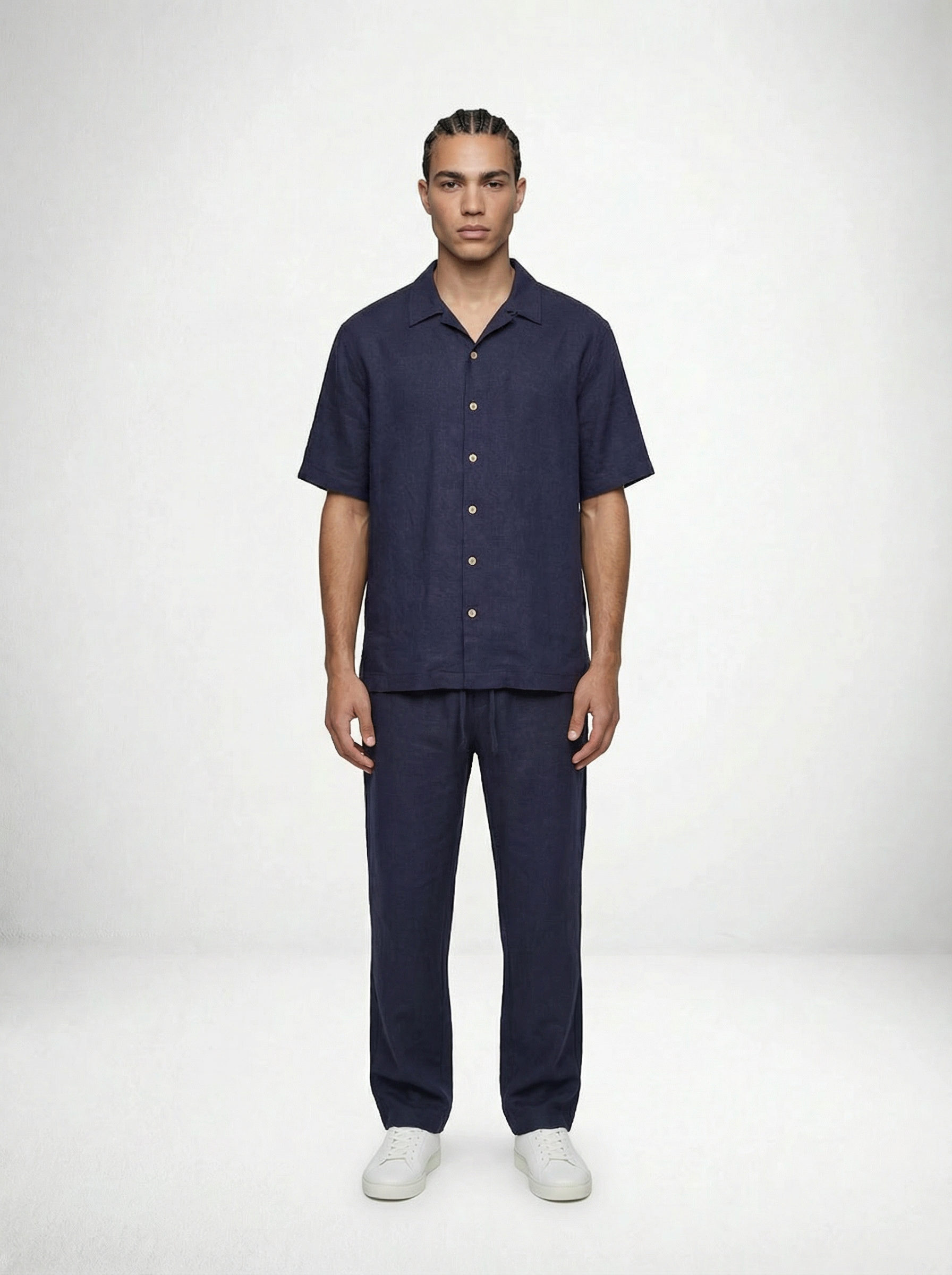 ESCAPIST STRETCH LINEN SHIRT NAVY STUDIO BILLY ALOHA