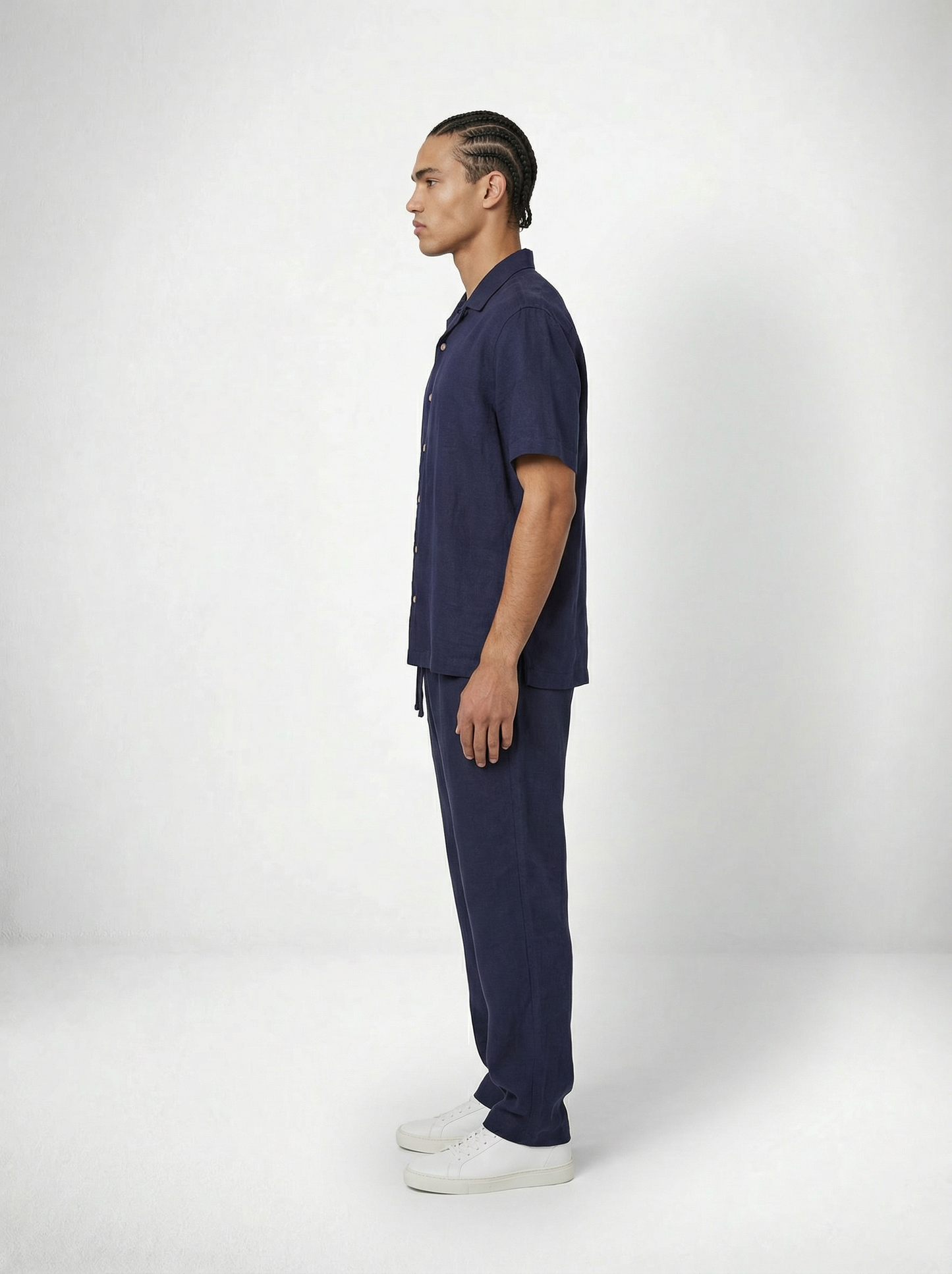 ESCAPIST STRETCH LINEN SHIRT NAVY STUDIO BILLY ALOHA